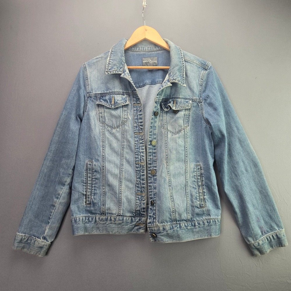 Market & Spruce Denim Jacket Trucker Button Up L Blue Medium Wash Cotton Blend